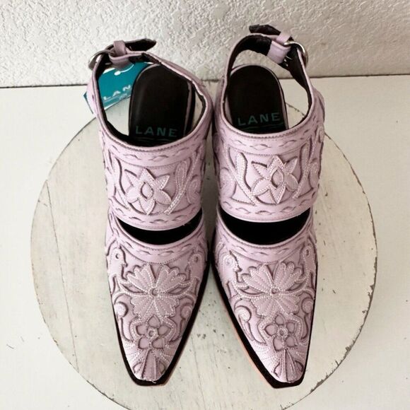 Lane Robin Mule Womens Purple Short Cowboy Boots 6.5 Western Mule Floral Leather - Picture 9 of 13